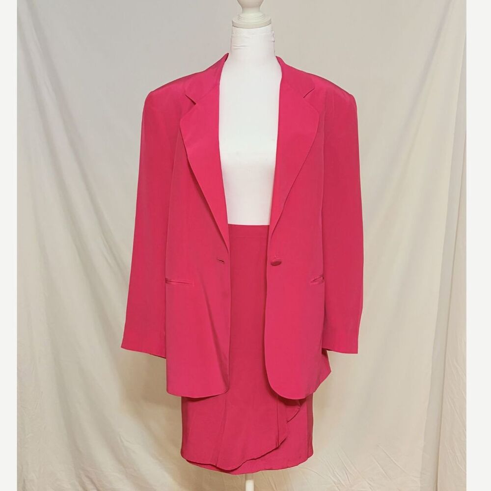 Hot Pink Vintage 1980s 100% Silk Skirt Suit | Casual Corner 28" Waist
